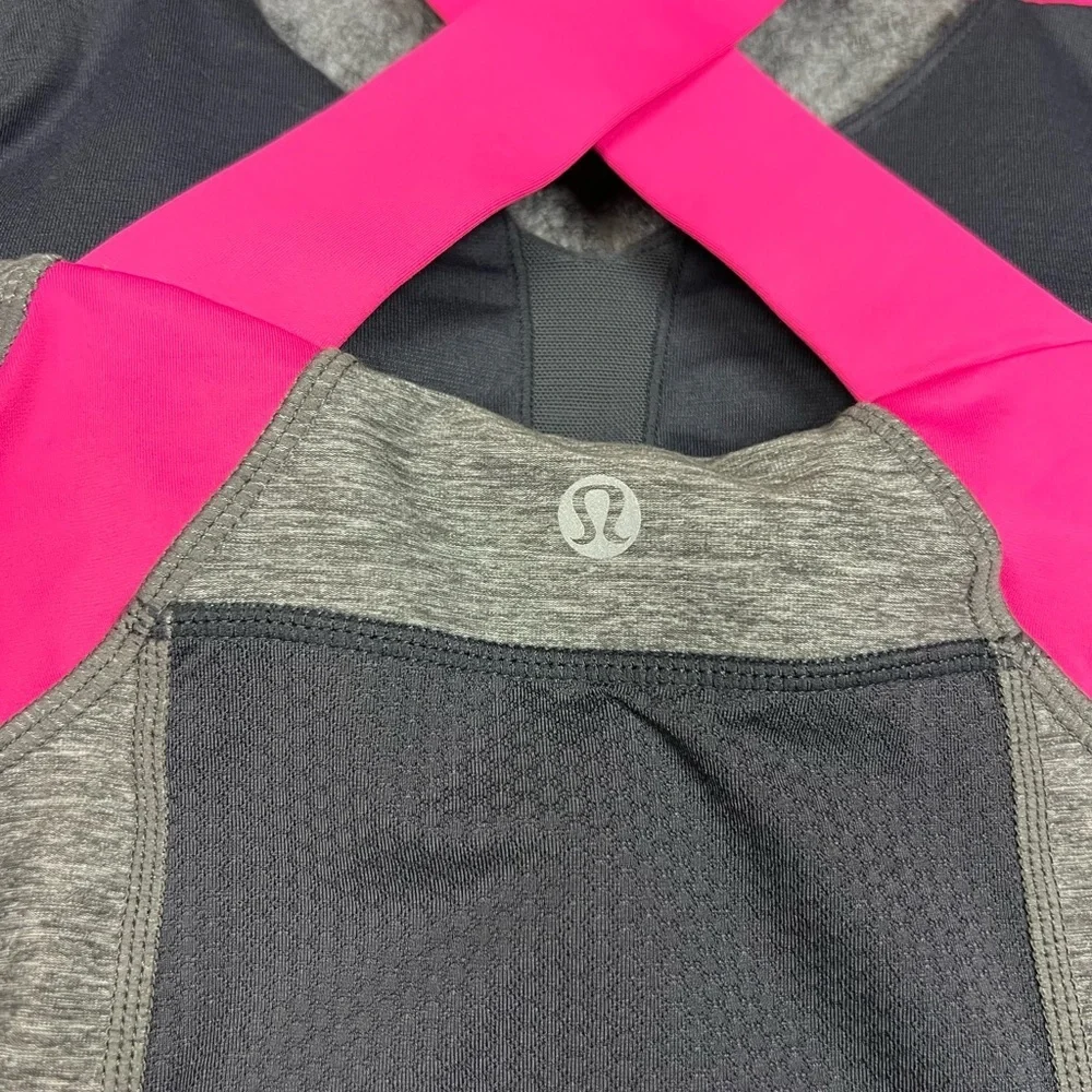 lululemon athletica Gray Heather Tank with Hot Pink Crossover Straps